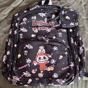 Labubu Black Backpack with Cute Boba Vibes Print, Brand New With Tags